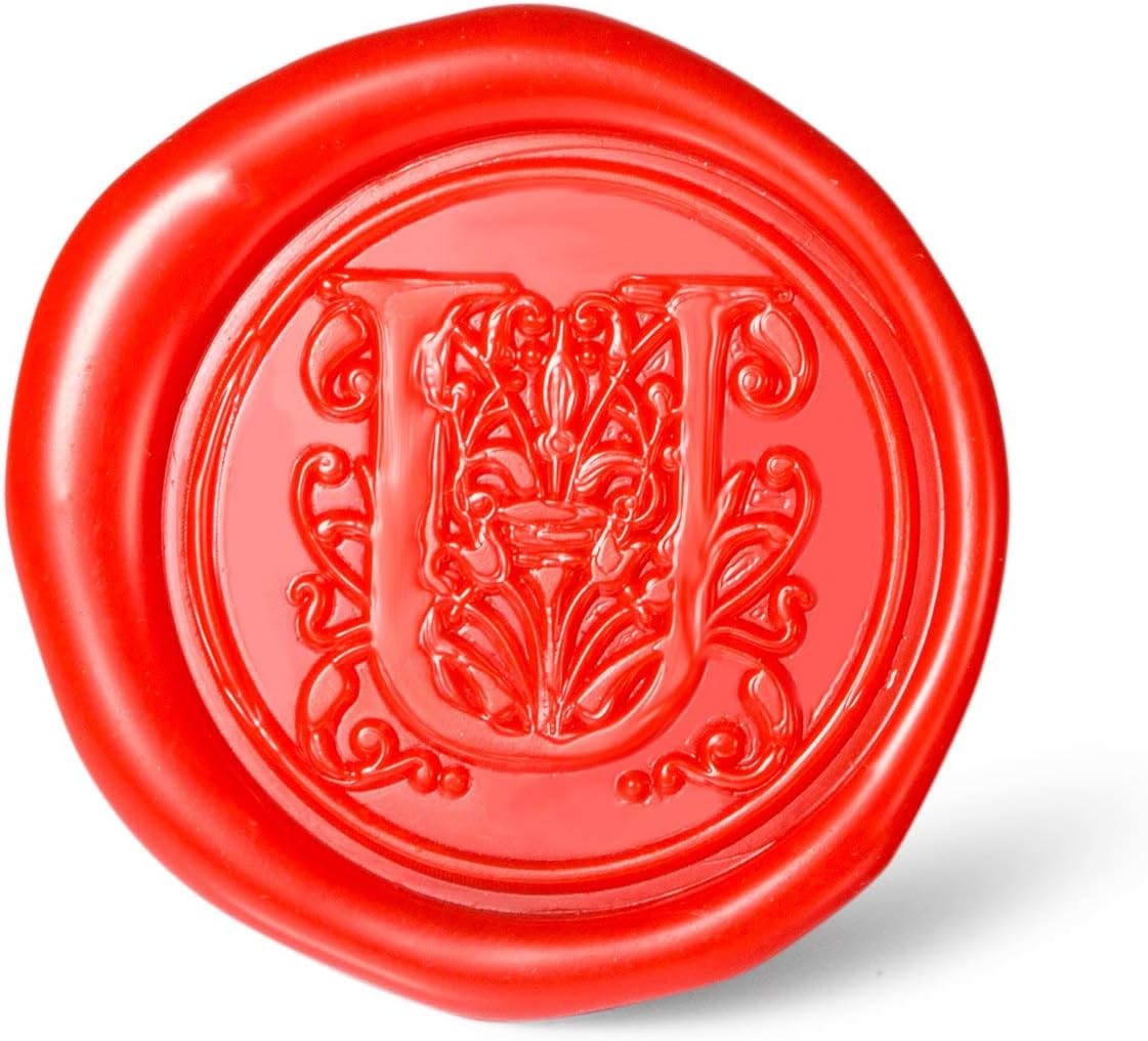 Mceal Wax Seal Stamp, Large Seal 1 1/5"(30mm) Dia, Silver Brass Head with Wooden Handle, Regal Letter A to Z Series (Letter U)