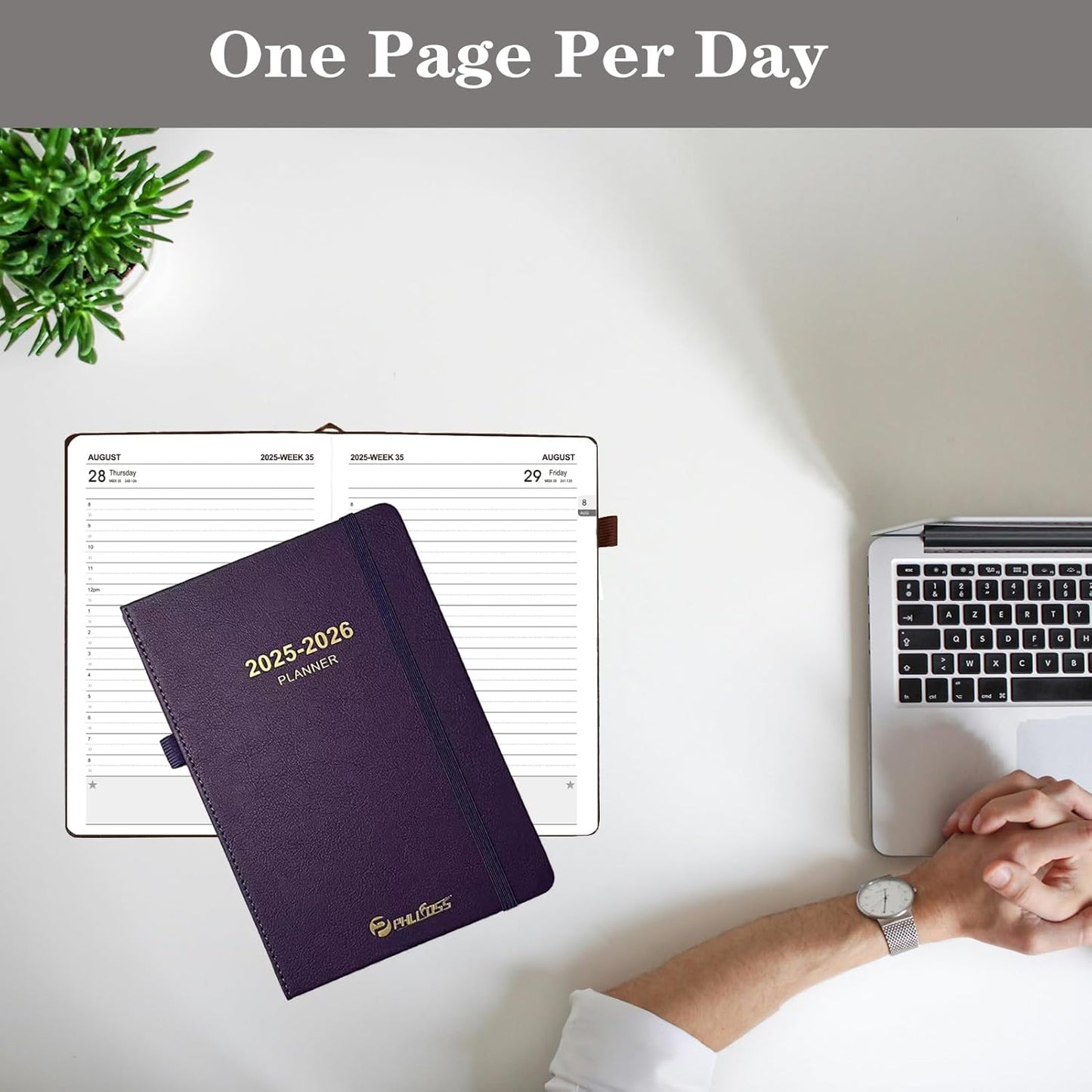 2025-2026 Daily Planner, One Page Per Day, Academic Planner (July 2025 - June 2026), Appointment Book with Time Slots and Monthly Tabs, 5.7" x 8.25", Pocket, Leather Cove (Pink)