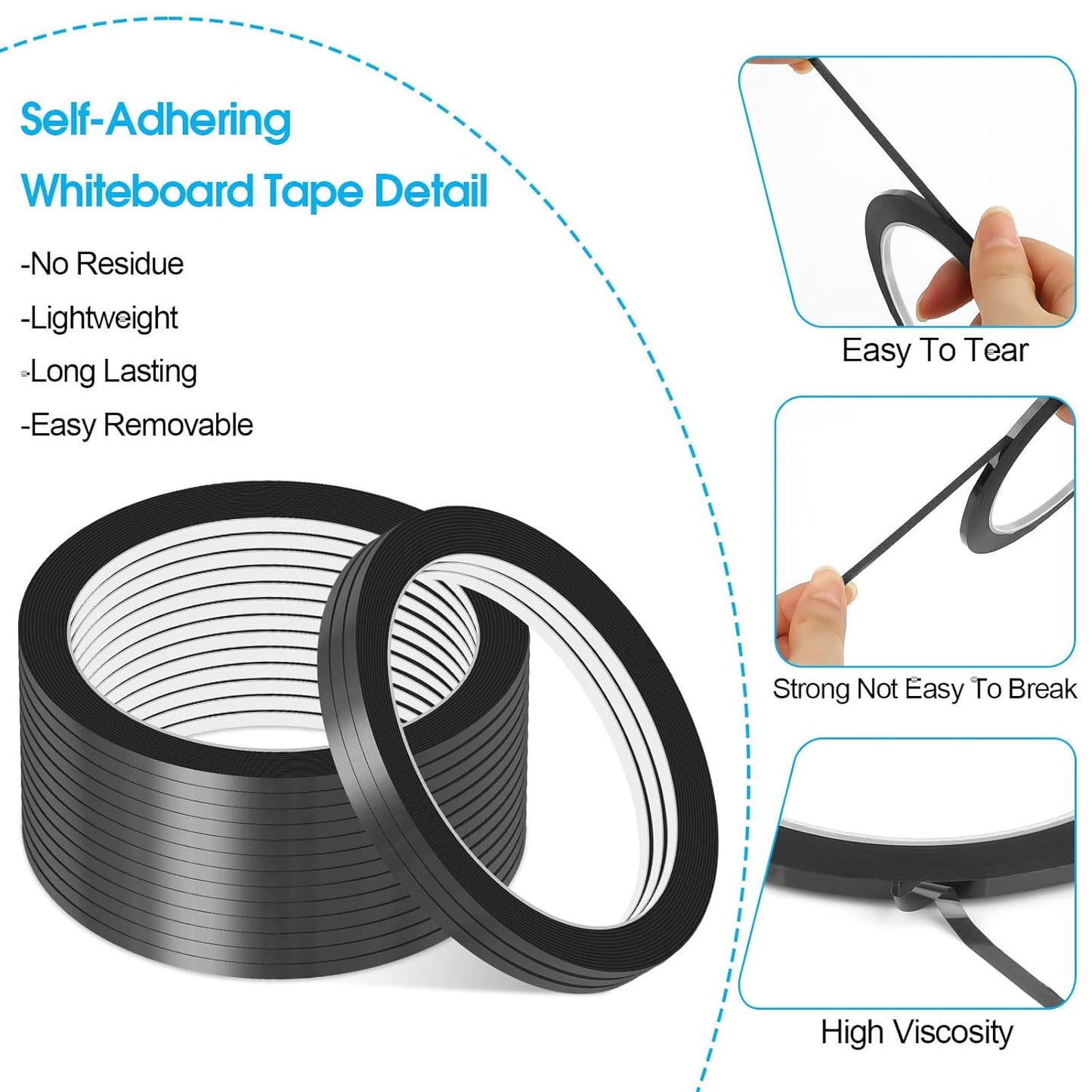 Whiteboard Tape, 16 Rolls 1/8 inch Pinstripe Tape Dry Erase Tape White Board Pinstriping Tape Line, Thin Black Draping Tape 164 Feet Per Roll, Dry Erase and White Board Accessories, Chart Tape