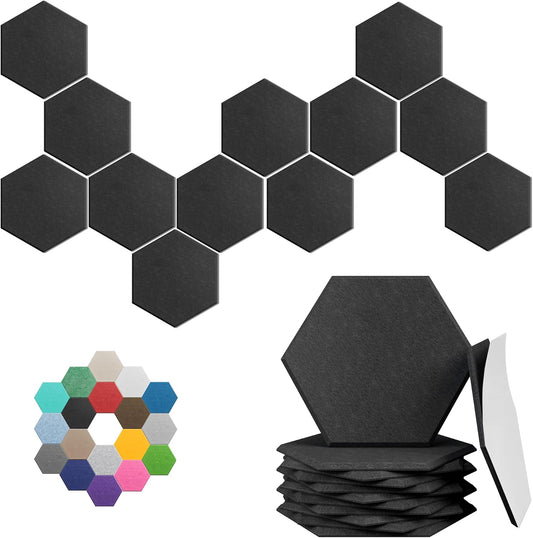 Hexagonal Acoustic Panels-12 Pack High-Density Sound Absorbing Panels 12"X10"X0.4" for Enhanced Noise Reduction, DIY Design, Idea for Studios, Offices, and Home Theaters(Black)
