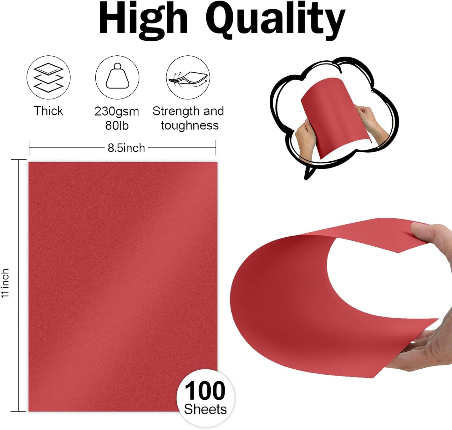 100 Sheets Red Shimmer Cardstock 8.5 x 11 Red Paper, Goefun 80lb Card Stock Printer Paper for Christmas, Invitations, Certificates, Valentines Day, Card Making