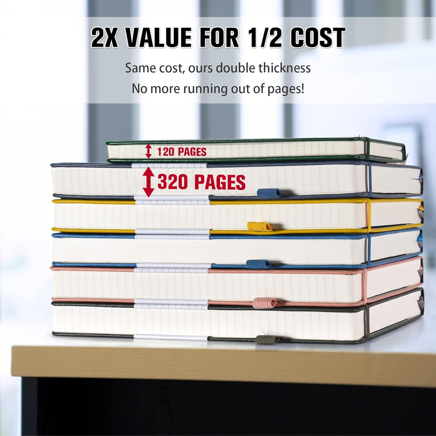 5 Pack College Ruled Notebook, 312 Numbered Pages Thick Notebooks Bulk, 100gsm No Bleed Paper Hardcover Leather Journal, Lined Journal Notebook Set for Women Men School Office, A5, Black