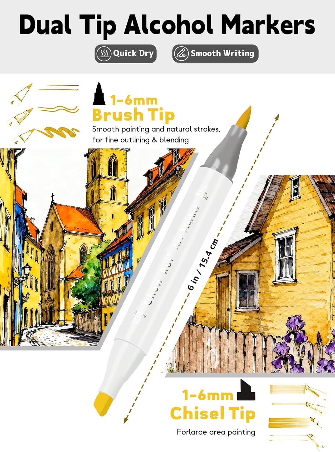 YHC 100 Colors Alcohol Brush Marker with Free App,Dual Tips Art Markers for Adults and Kids, Alcohol Based Brush & Chisel Tips Markers for Drawing, Coloring, Painting, Sketching