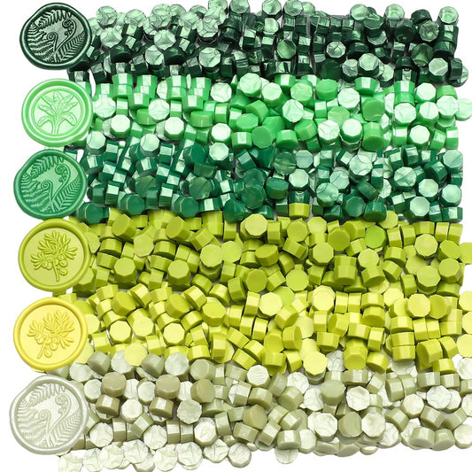 600pcs Green Wax Seal Beads,6 Assorted Sealing Beads Ideal for Wax Seal Stamp Wedding Letter Envelope Decor Wine Bottle Sealing Decoration (Green Series)