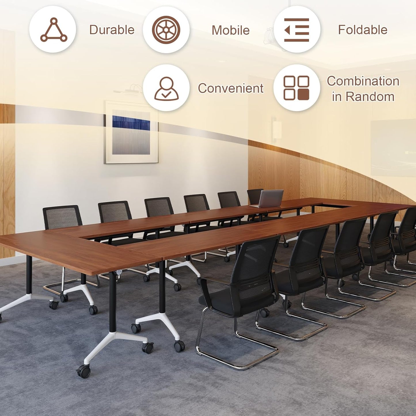 Folding Conference Room Table, Modern Conference Tables with Wheels, Large Rectangular Mobile Training Tables for Office Classroom, Foldable Modular Boardroom Seminar Table (10pack L47.2in)