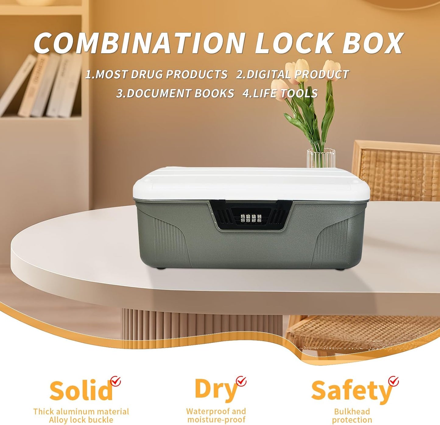 Storage Bin - 4.2 Gallon Locking Container with 4-Digit Combination Lock, Stackable Plastic Organizer Box for Usable As Item Organizer Or Office File Storage/Garage/Camping(Gray)