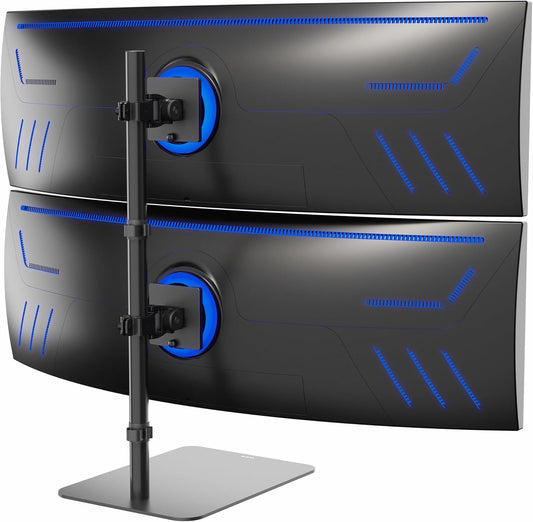 VIVO Freestanding Dual Vertically Stacked Ultra-Wide Monitor Desk Stand, Extra Tall Heavy Duty Adjustable Mount for 2 Ultrawide Screens up to 49 inches, 44 lbs Per Screen Capacity, Black, STAND-V202L