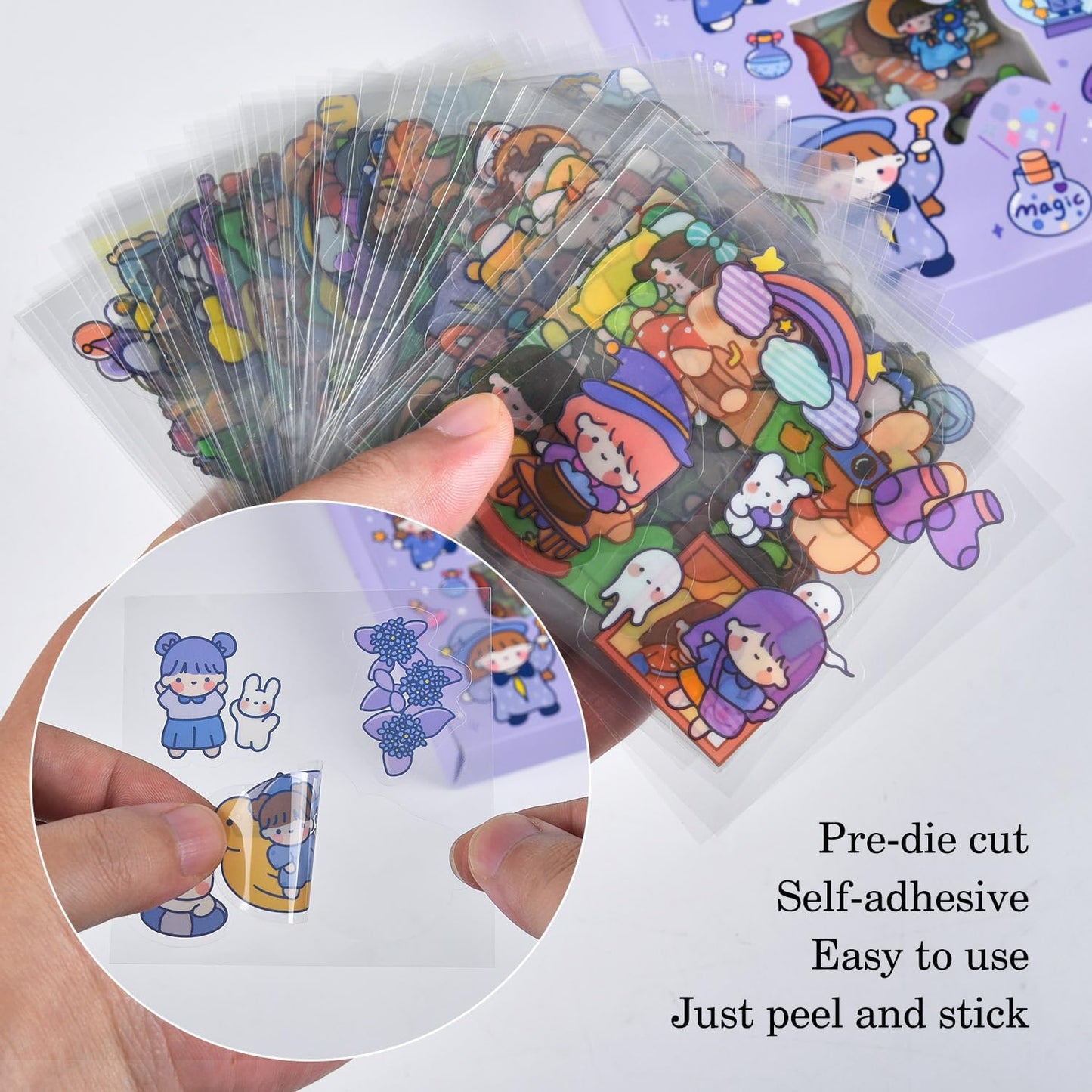 Kawaii Cute Cartoon Bear Stickers - 100 Sheets Bunny Transparent PET Journaling Supplies Calendar Decals Sticker for Scrapbook Collage Planners Arts Crafts Water Bottle Phone Case Kids DIY