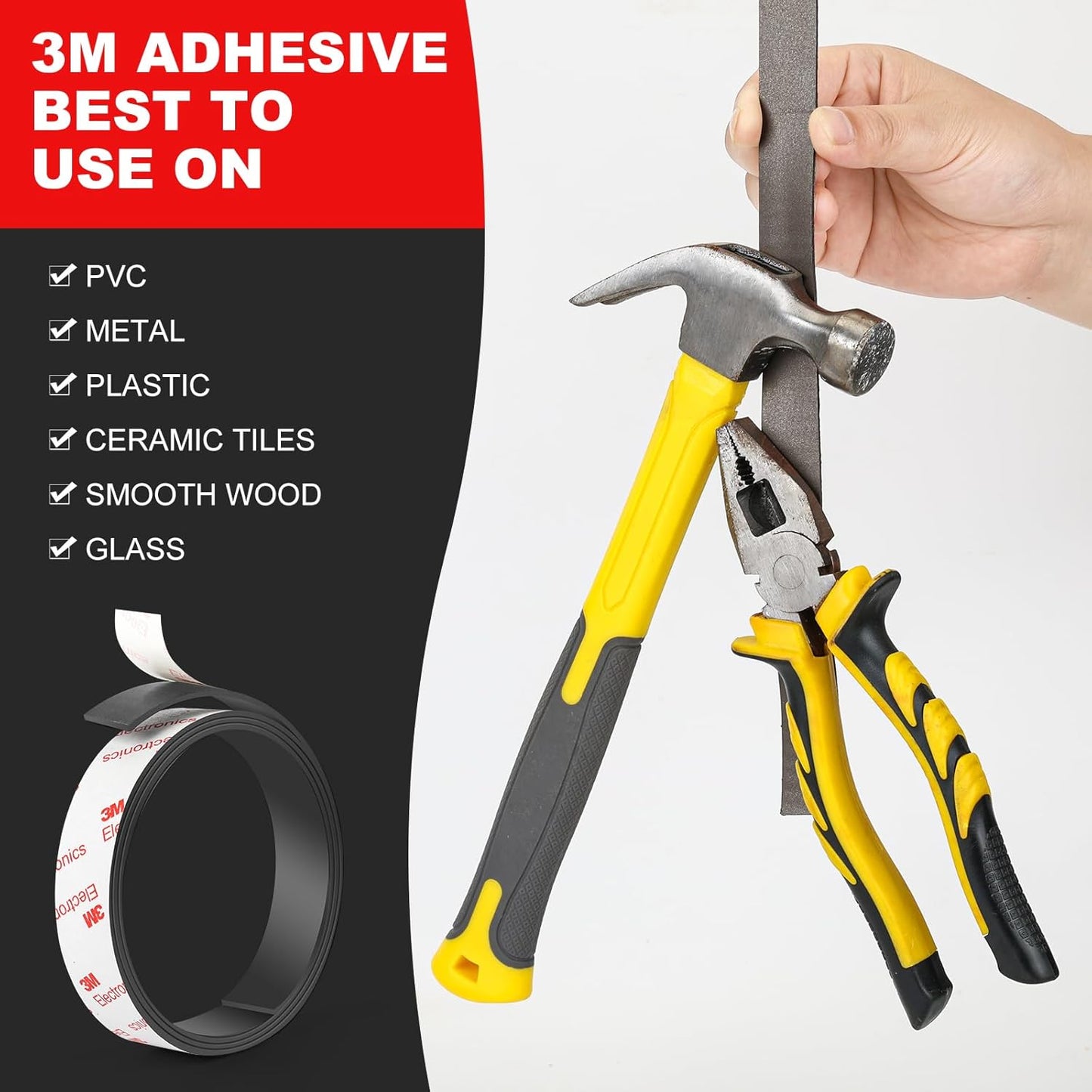 Neodymium Magnetic Tape, Flexible Magnet Tape Strips Roll (1'' Wide x 3.3 ft Long) with Strong 3M Adhesive Backing, Magnetic Strips Heavy Duty Perfect for Wall, DIY, Art Projects & Fridge