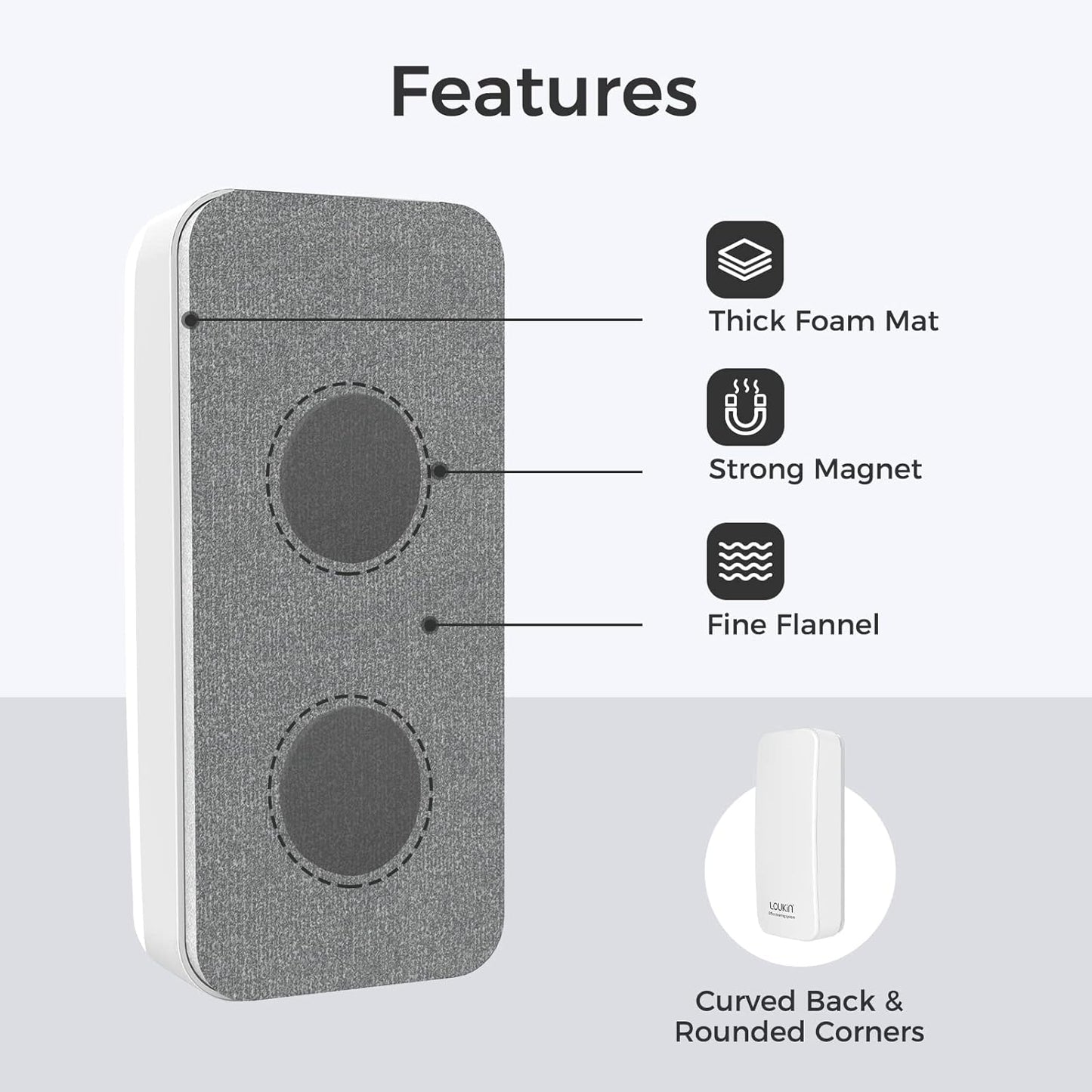 loukin Magnetic Dry Erase Eraser, Whiteboard Eraser, Glass Board Remover, 3.4 fl oz Whiteboard Cleaner Included, for Classroom, Home and Office Use (White)