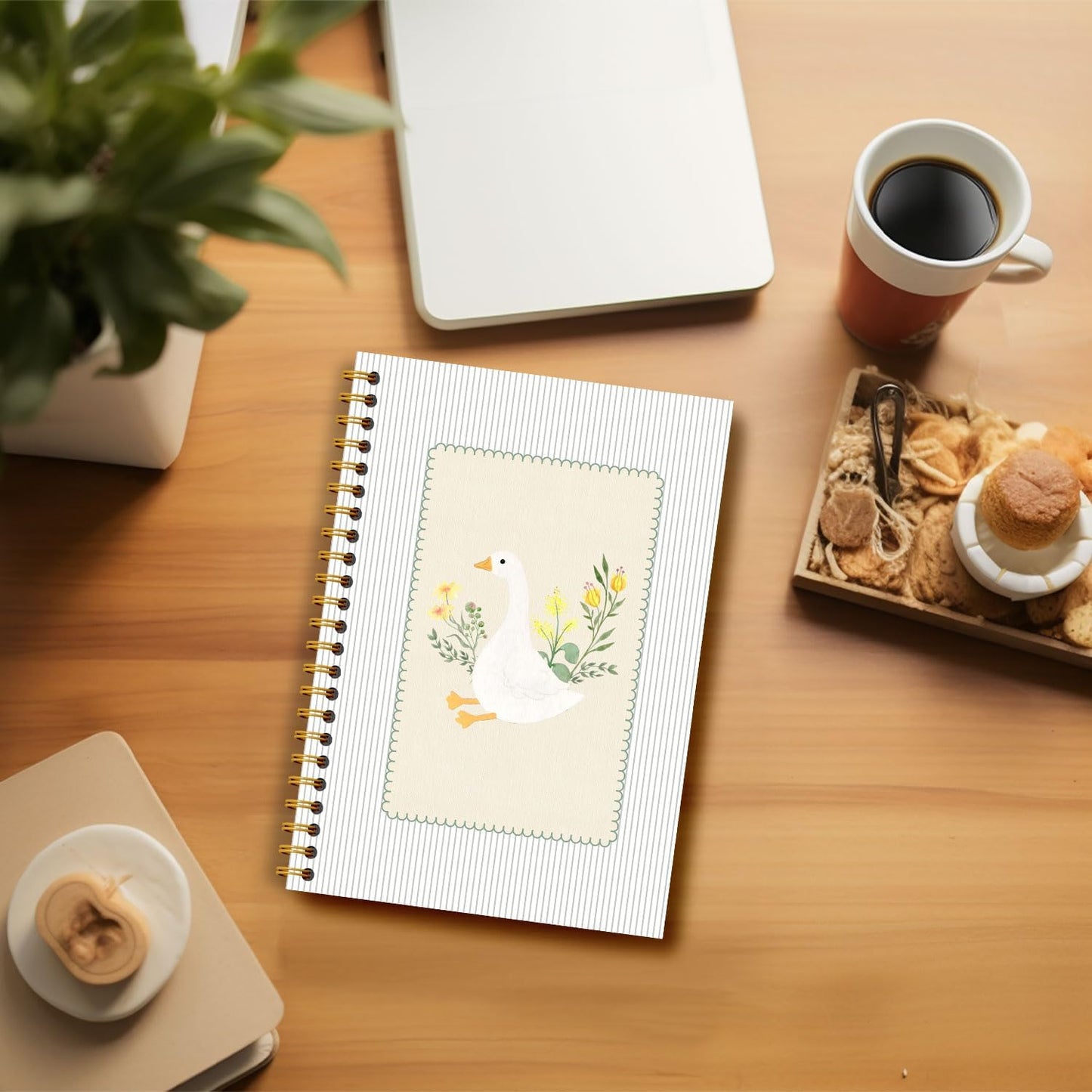 Guymn Cottage Core Floral Goose Notebook, Sage Green Vintage Goose Journal for Kids Girls, Geese Animal Lover Gifts Hardcover Spiral Notebooks Journals 5.5x8.3 Inch