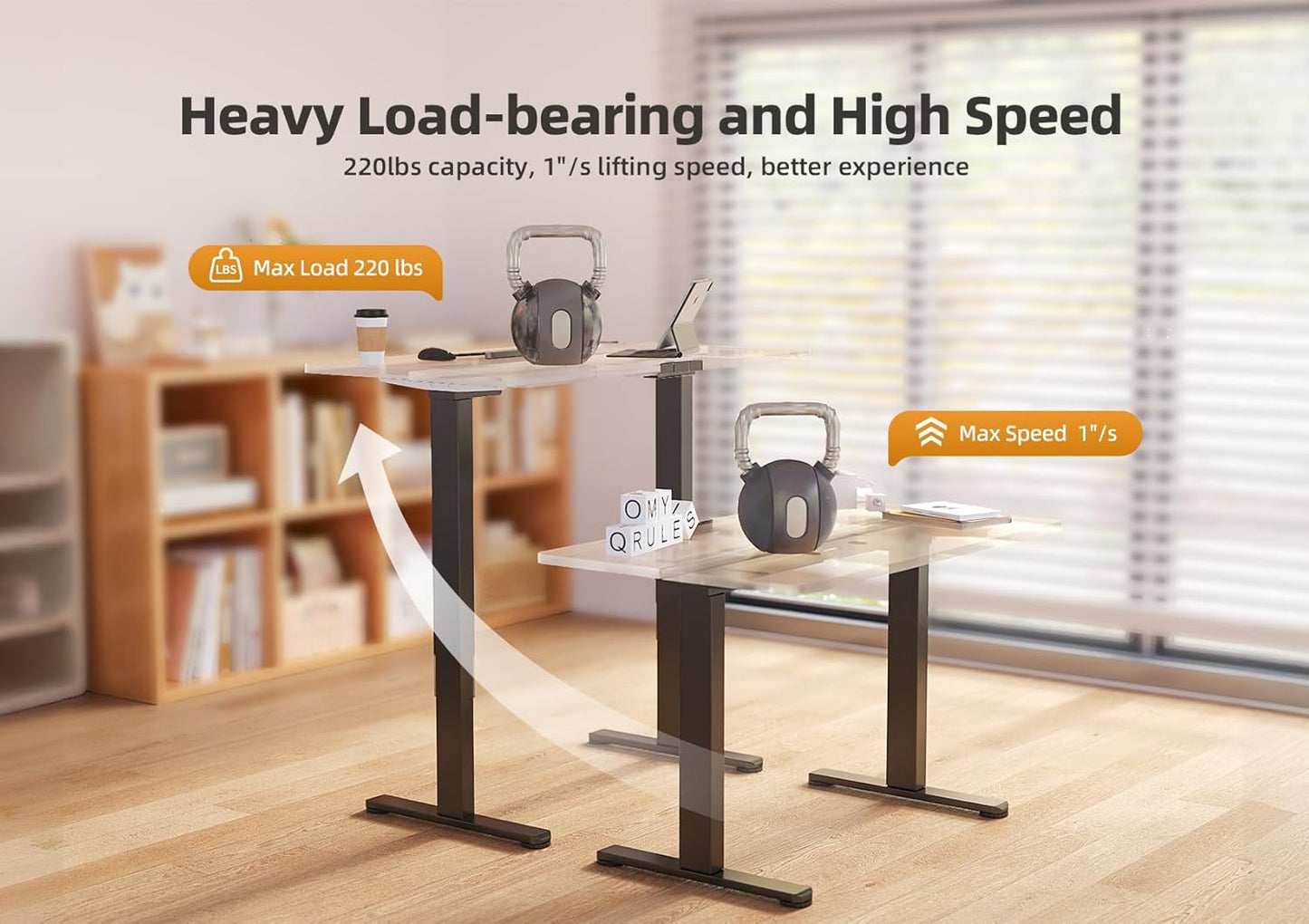 Claiks Dual Motor Standing Desk Frame, Electric Stand Up Desk Legs Frame Workstation Up to 63",T-Shaped Adjustable Standing Computer Desk for Home and Office, (Black Frame only)