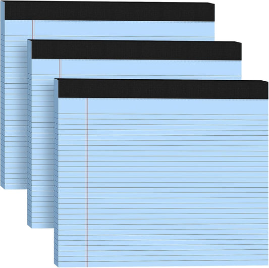 3 Pack Wide Legal Pads 11" x 9.5" (Landscape Format) Blue College Ruled Note Pad Narrow Ruled 30 Sheets per Notepad Perforated Writing Paper with Thick Backboard Horizontal Pads of Paper
