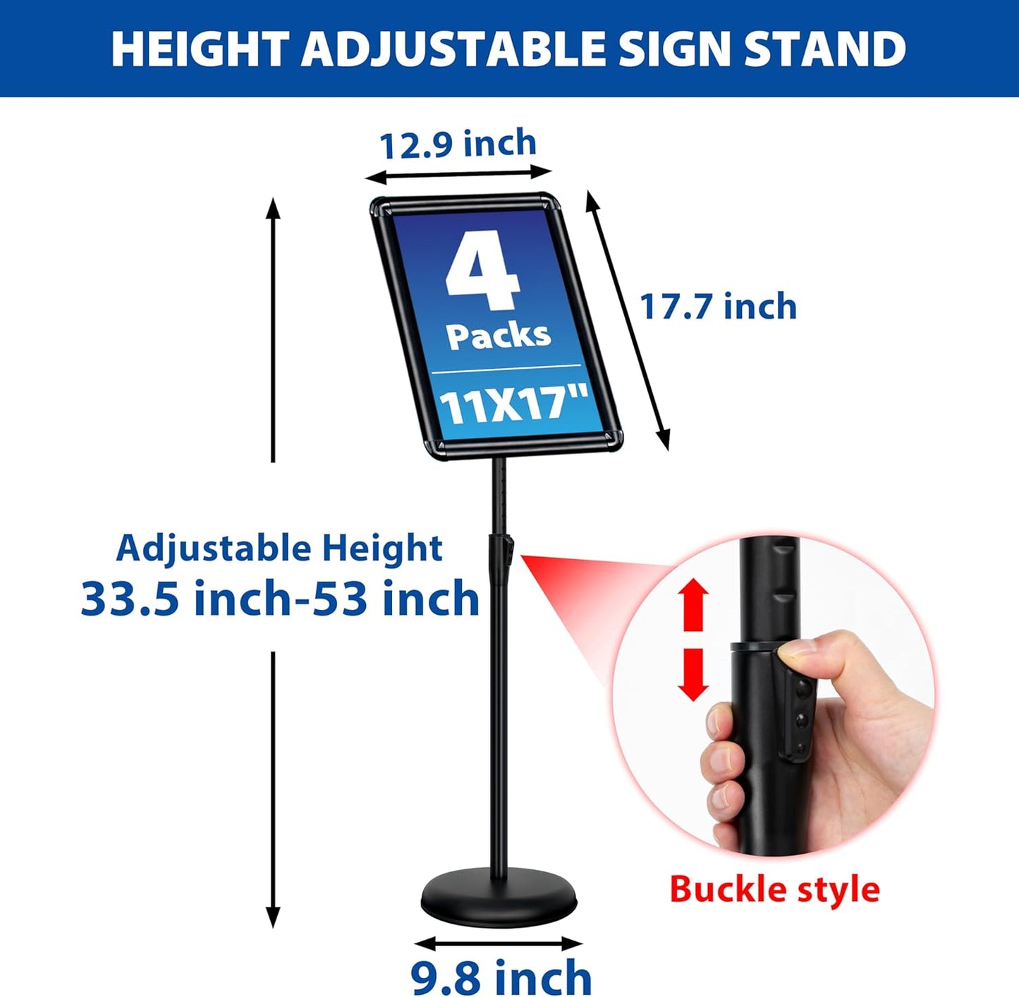 4 Packs 11x17 Inch Sign Stand - Adjustable Floor Standing Sign Holder, Pedestal Poster Stand for Vertical & Horizontal Display, Outdoor & Indoor Use for Business & Store Signage - Black