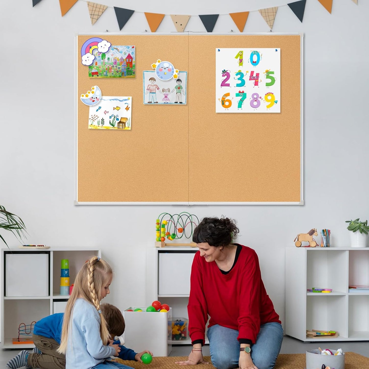 Double-Sided Large Cork Board, 60" x 40" Foldable Hanging Aluminum Framed Bulletin Board, Vision Board Pin Board Corkboards for Walls, Office, School Decor, 20 Pushpins