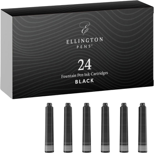24 Black Fountain Pen Ink Refills - 24 Pack International Standard Size Cartridges - Ink for Fountain Pens - Premium Quality & Non-Toxic, Long-Lasting & Waterproof, Dries Quickly