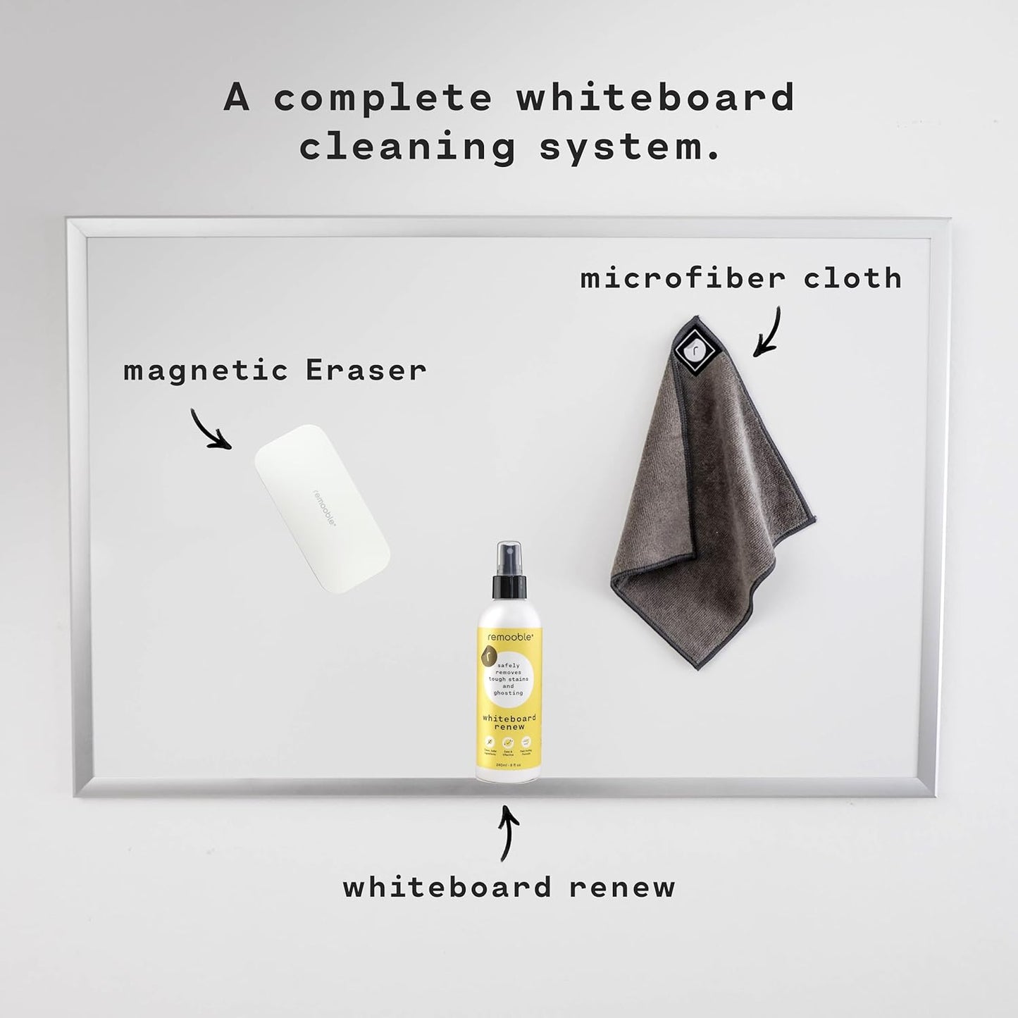 Remooble Dry Erase Whiteboard Cleaner Spray - Safely Removes Tough Stains and Ghosting, 8 oz.