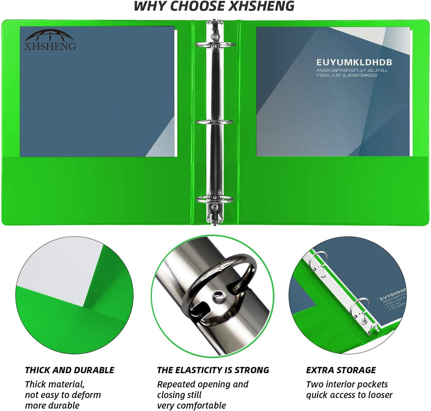 4 Pack 1.5 Inch 3 Ring Binder with Pockets - Extra Durable Round Ring Binders for 8.5" x 11" Paper, PVC-Free， School & Office Supplies, Assorted Colors