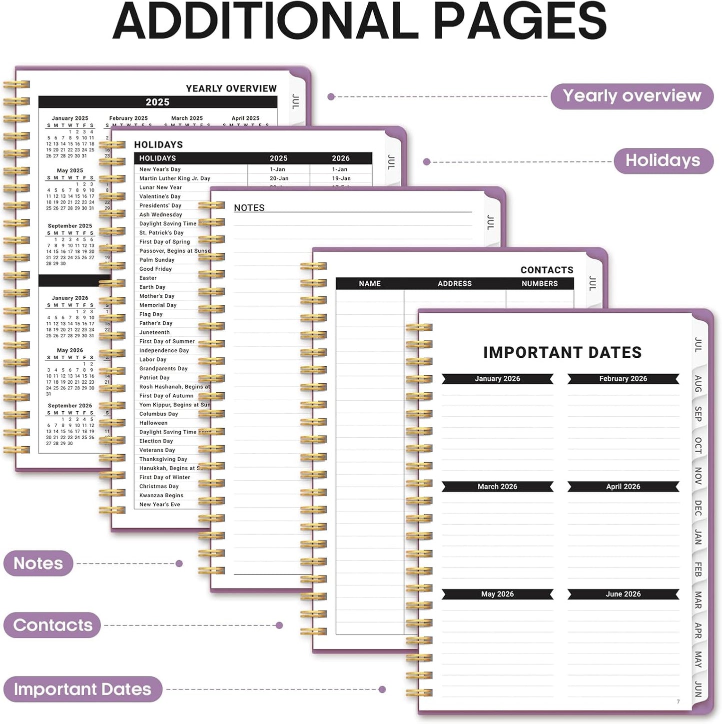 Planner 2025-2026, Academic Year Weekly and Monthly Calendar Planner, July 2025 - June 2026, Spiral Bound School Planning Tool, Perfect for Teacher, Student, Woman & Men - A4 (8.5" x 11"), Purple