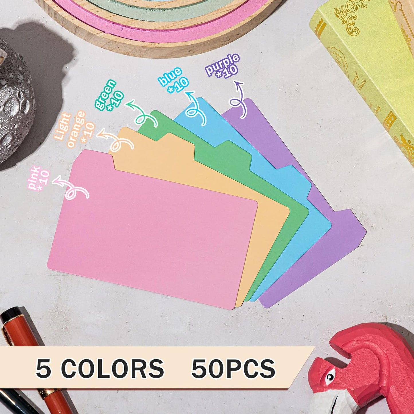 Harloon 52 Pcs Dry Erase Index Card Guide Set Include 50 Index Card Dividers 2 Number Alphabet Sticker with Tabs Photo Dividers for Office Business Back to School Supplies(3 x 5 Inch,Candy)