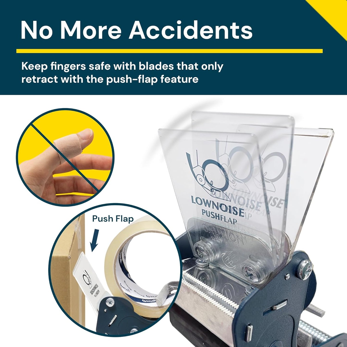 Excell RTS-82891 Low Noise Tape Dispenser, 2" Wide, 3" Core with Pushflap Technology & Static Cling Strip for Quiet, Smooth Carton Sealing - Includes Tape Roll, 1 Pack