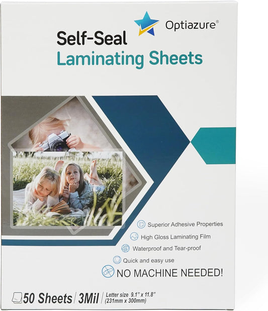Self-Seal Laminating Sheets 9.1"x11.8" Inches, 3mil 50Pack, Letter Size, Single Sided