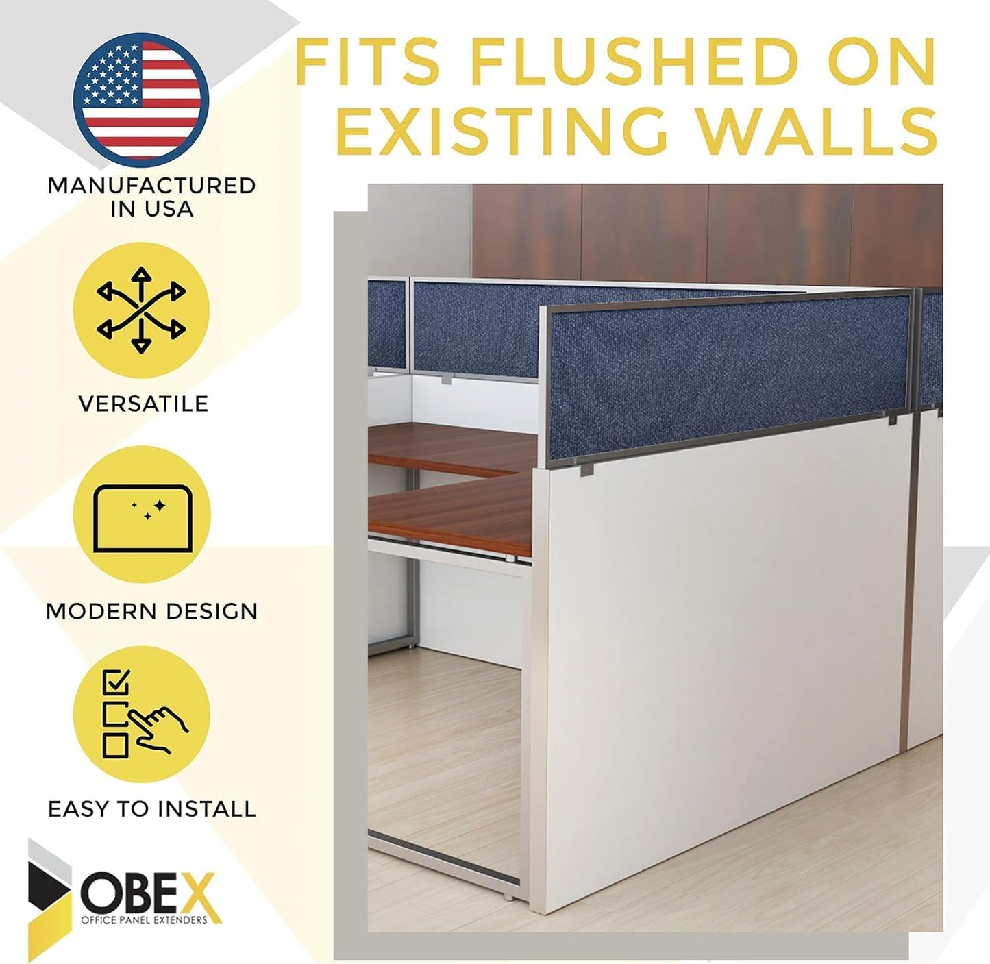 OBEX Acoustical Cubicle Privacy Screen Extender Desk Panel & Office Divider, Add Separation & Block Noise, 18" x 60", Twilight
