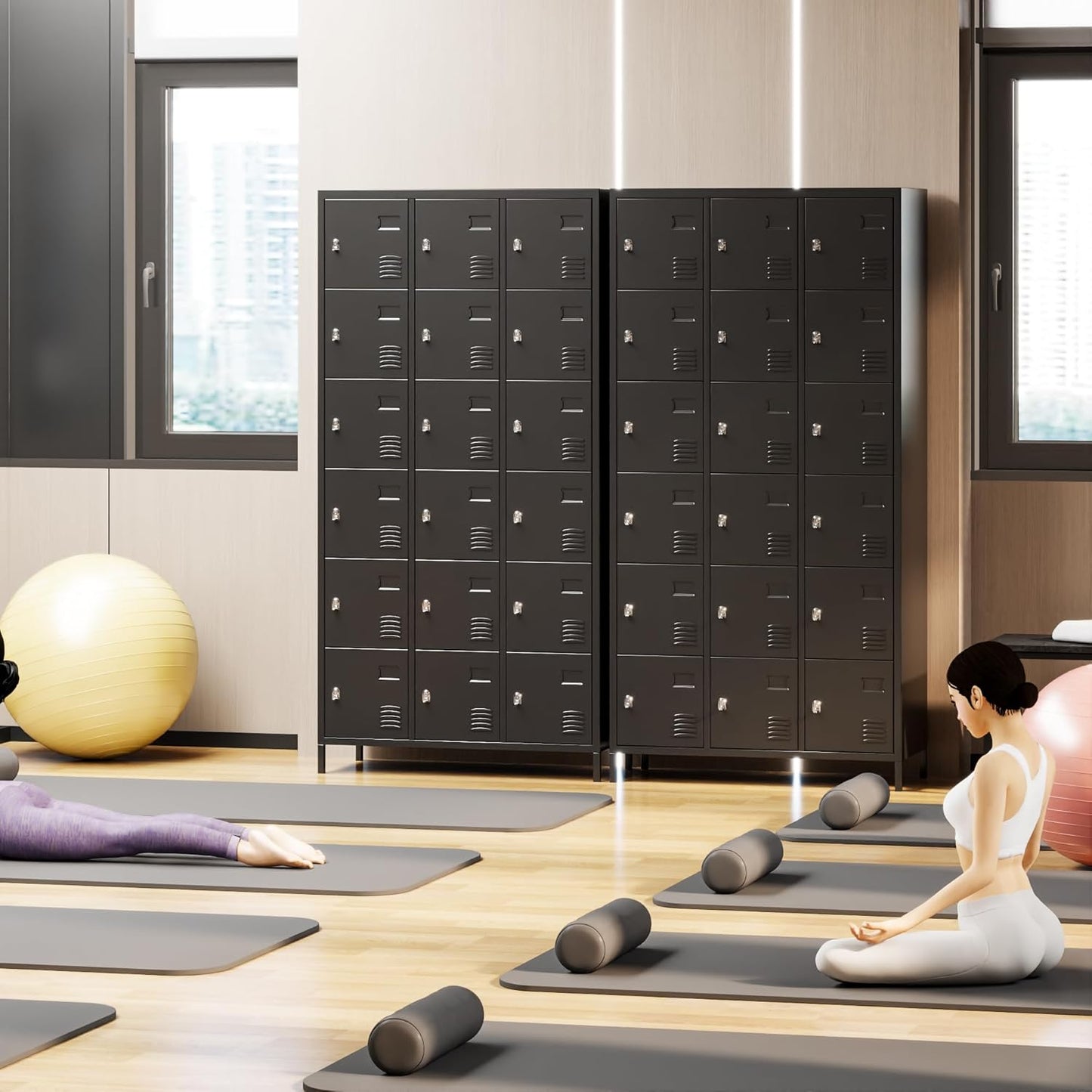 Metal Lockers for Employees with 18 Doors, Metal Locker with Lock for School Garage Office Gym Home,Assembly Required,Black