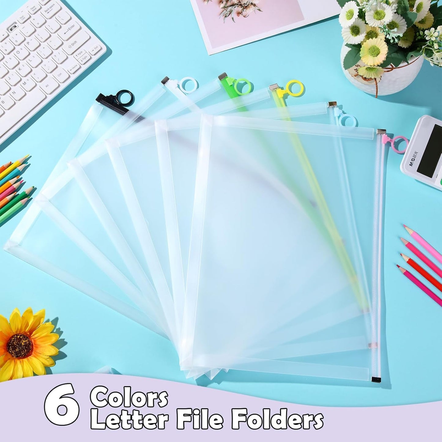 Yexiya 30 Pcs Back to School Clear Plastic Zip Envelope A4 Zipper Document Folder 13 x 9.7In File Folder Expanding Envelope Pouch for Paper Pencil Storage Office Supplies (Stylish Colors)
