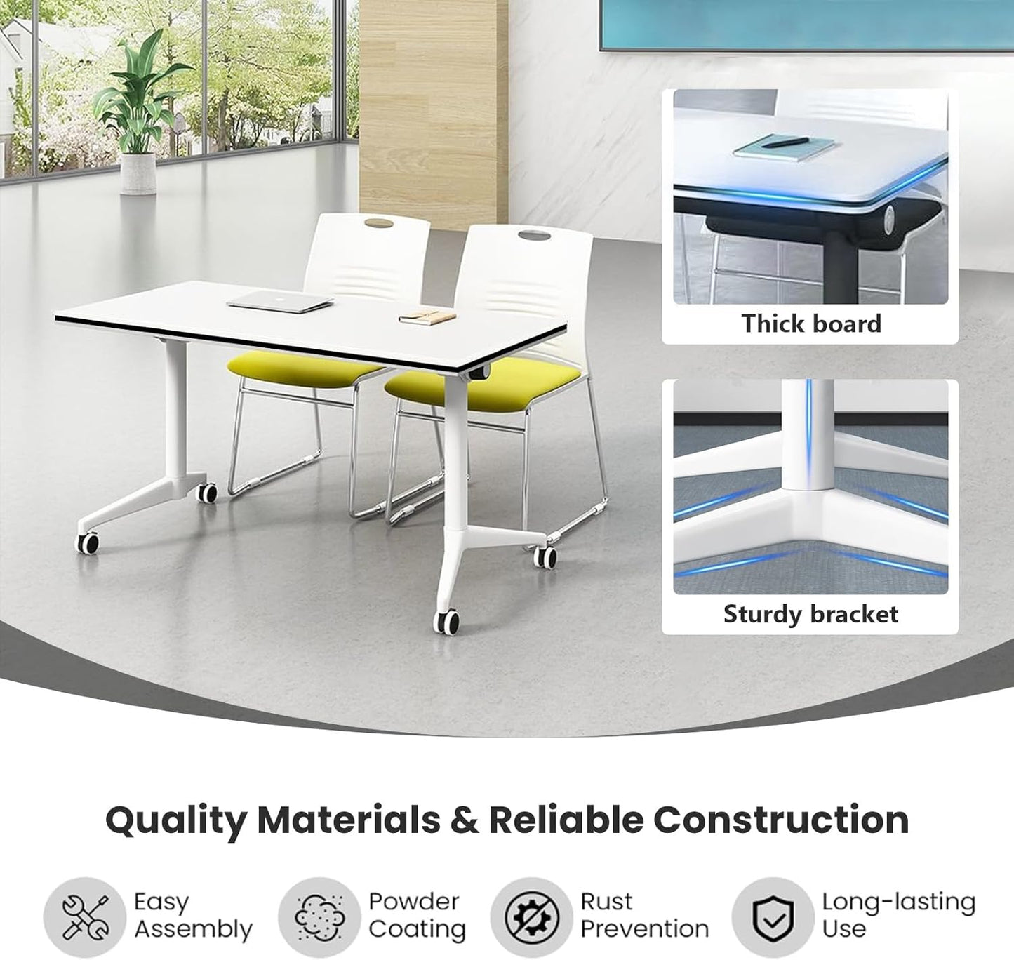 Conference Table Folding Conference Table, Modern Conference Room Table White Meeting Table Flip Top Large Mobile Training Tables, Mobile Training Seminar Tables for Office Classroom (4pack 47.2in)