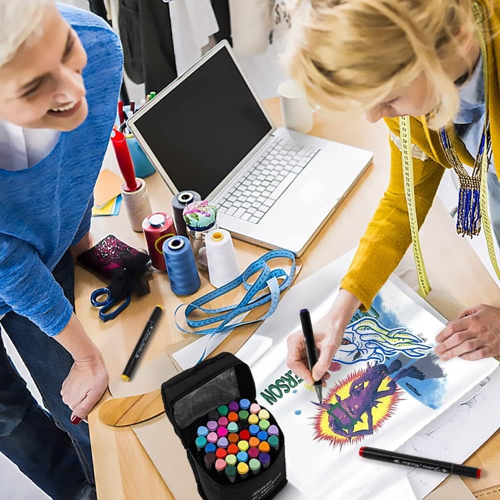 Shuttle Art Fabric Markers Pens, 40 Colors Dual Tip Fabric Markers Permanent No Bleed Pens for T-Shirts Sneakers, Non-Toxic & Child Safe Permanent Pens for Kids Adult Painting Writing