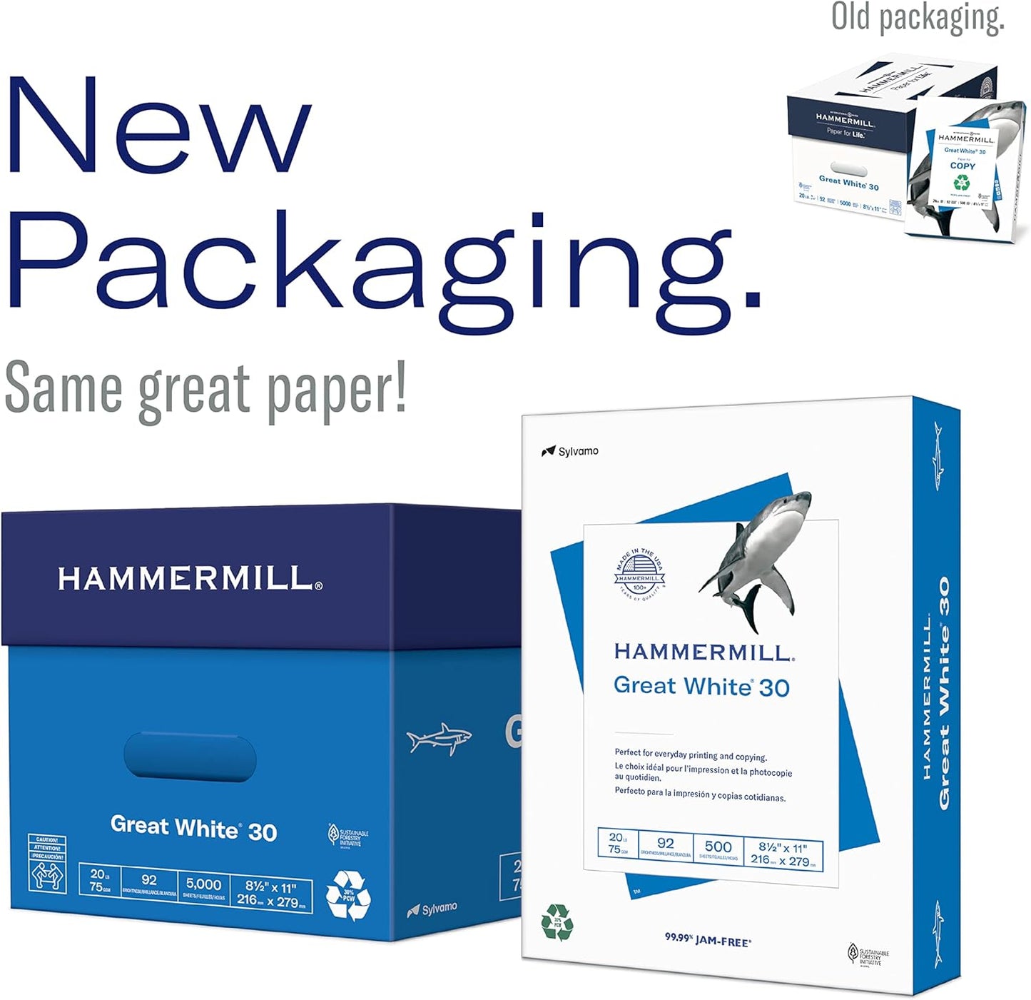 Hammermill Printer Paper, Great White 30% Recycled Paper, 8.5 x 11-1 Ream (500 Sheets) - 92 Bright, Made in the USA, 086710
