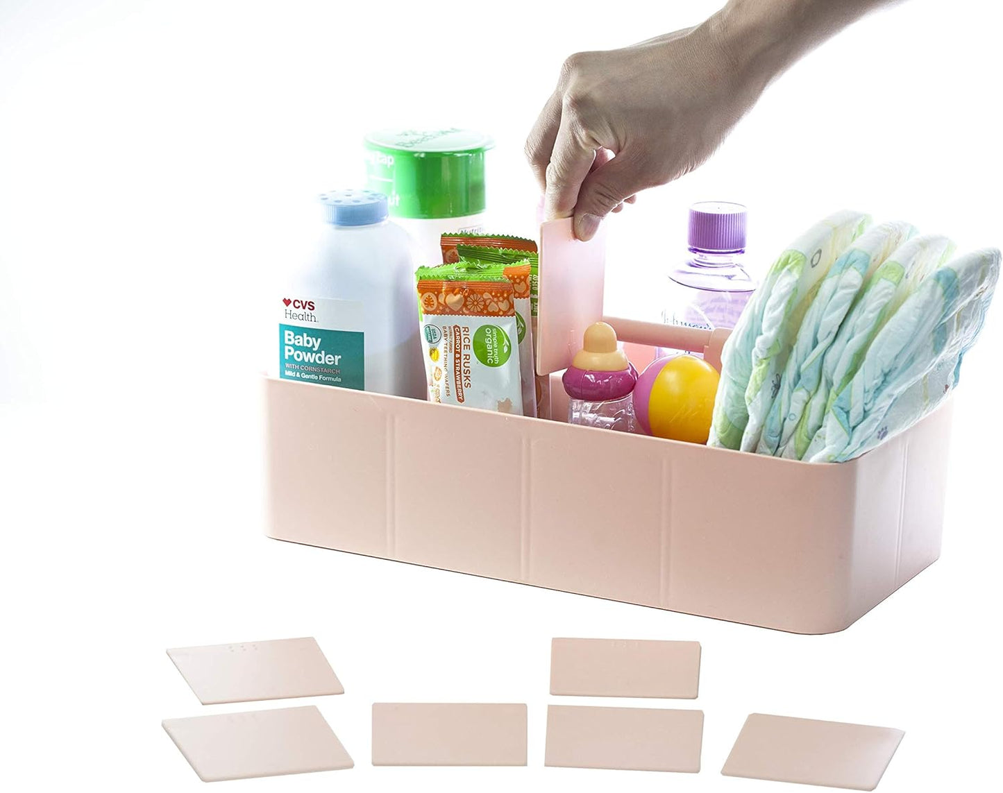 -Large Portable Caddy, DIY Dividers, 8 Compartments, School Office Supplies Home Business Basket with Handle Storage Organizer Made in USA (10 PACK, Indie Pink)