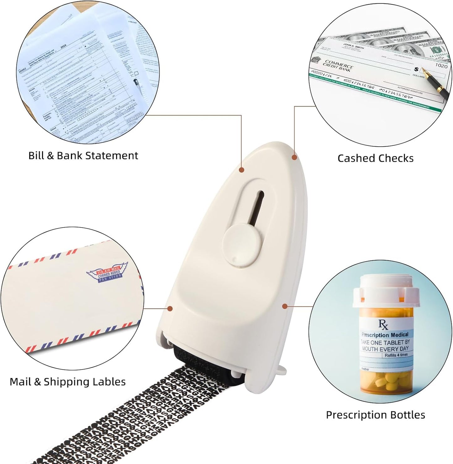 Identity Privacy Protection Roller Security Stamp 2-Pack - Guard Your ID with Adjustable Ink, Built-in Cutter & Flip Cover Design, Compact Security Tool for Document & Mail Privacy (White)
