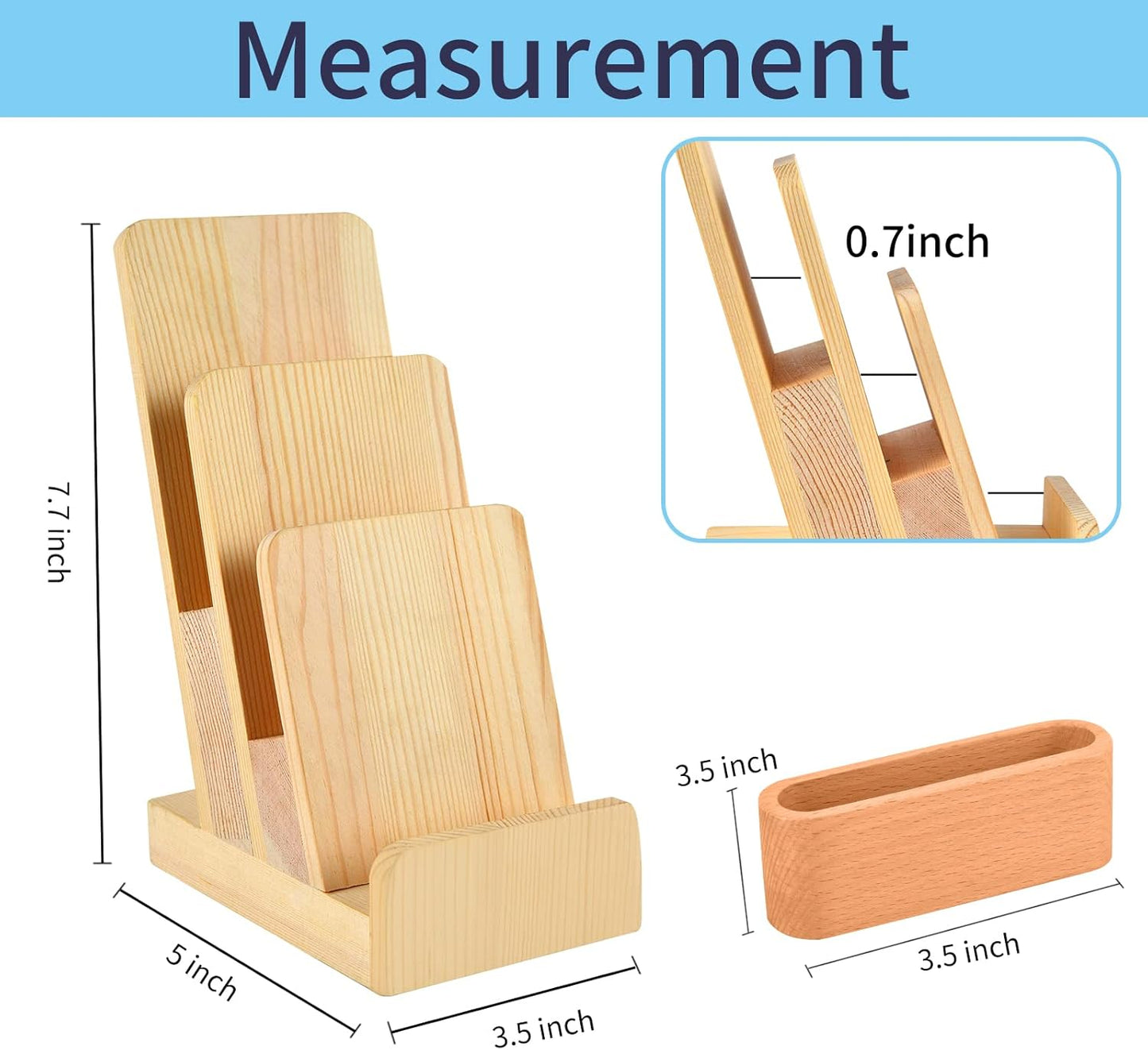 3-Tier Wood Brochure Holder With Business Card Holder Rack Flyer Holder Postcard Display Literature Holder Pamphlet Display Stand For Magazine Flyer Holder Booklets Menu Journals