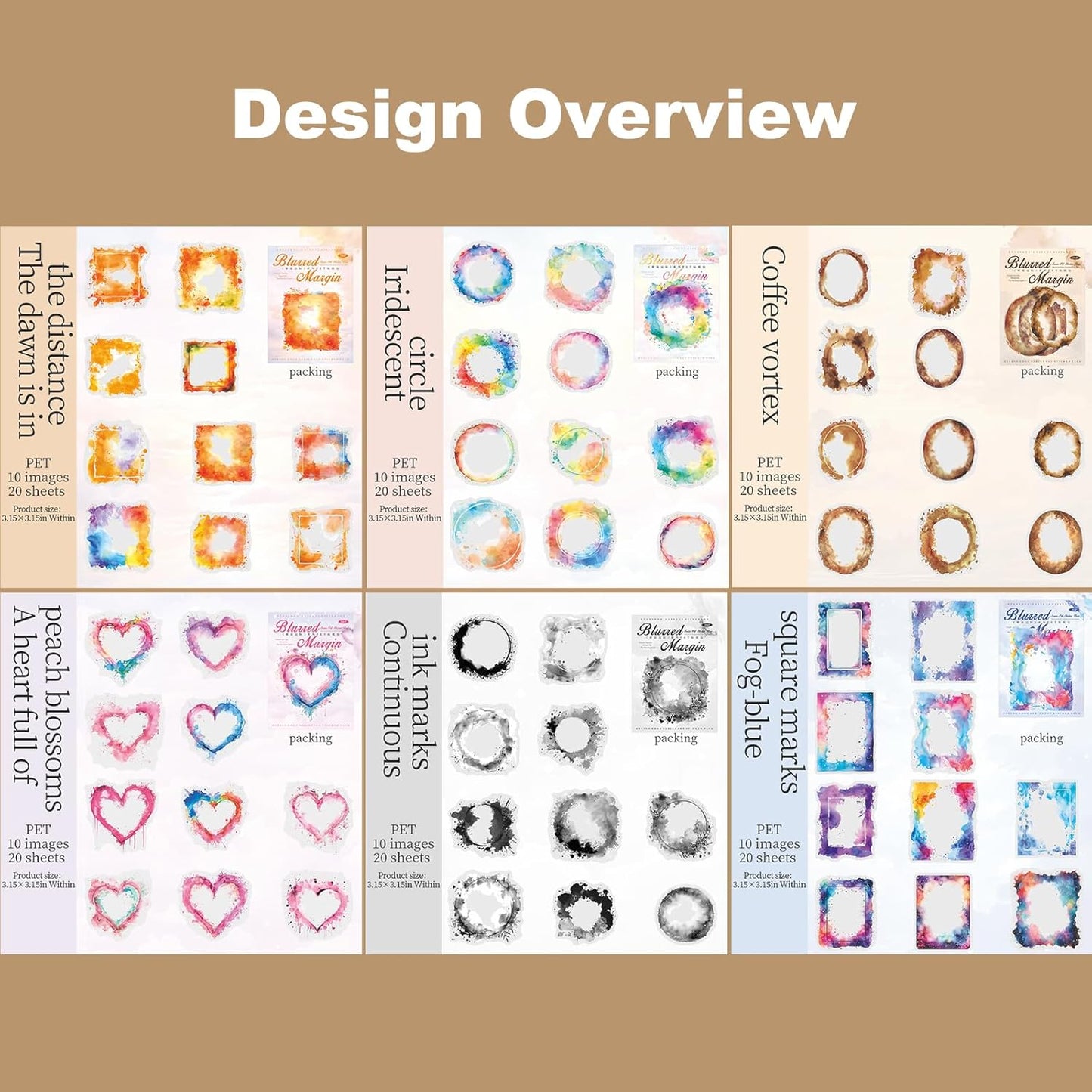 Frame PET Sticker Set, 120PCS Watercolor Blending Borders for Scrapbooking, Journaling, and Craft Supplies