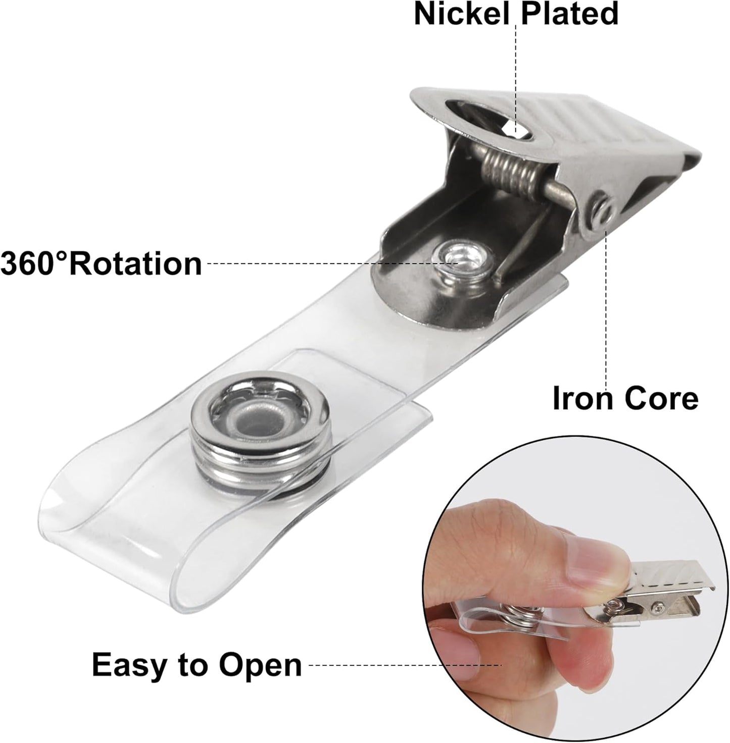 Happy Trees 400 Pcs Metal Badge Clips with Clear PVC Straps, ID Holder Clip for Badge Holders, Name Tags, ID Cards, Work Badges