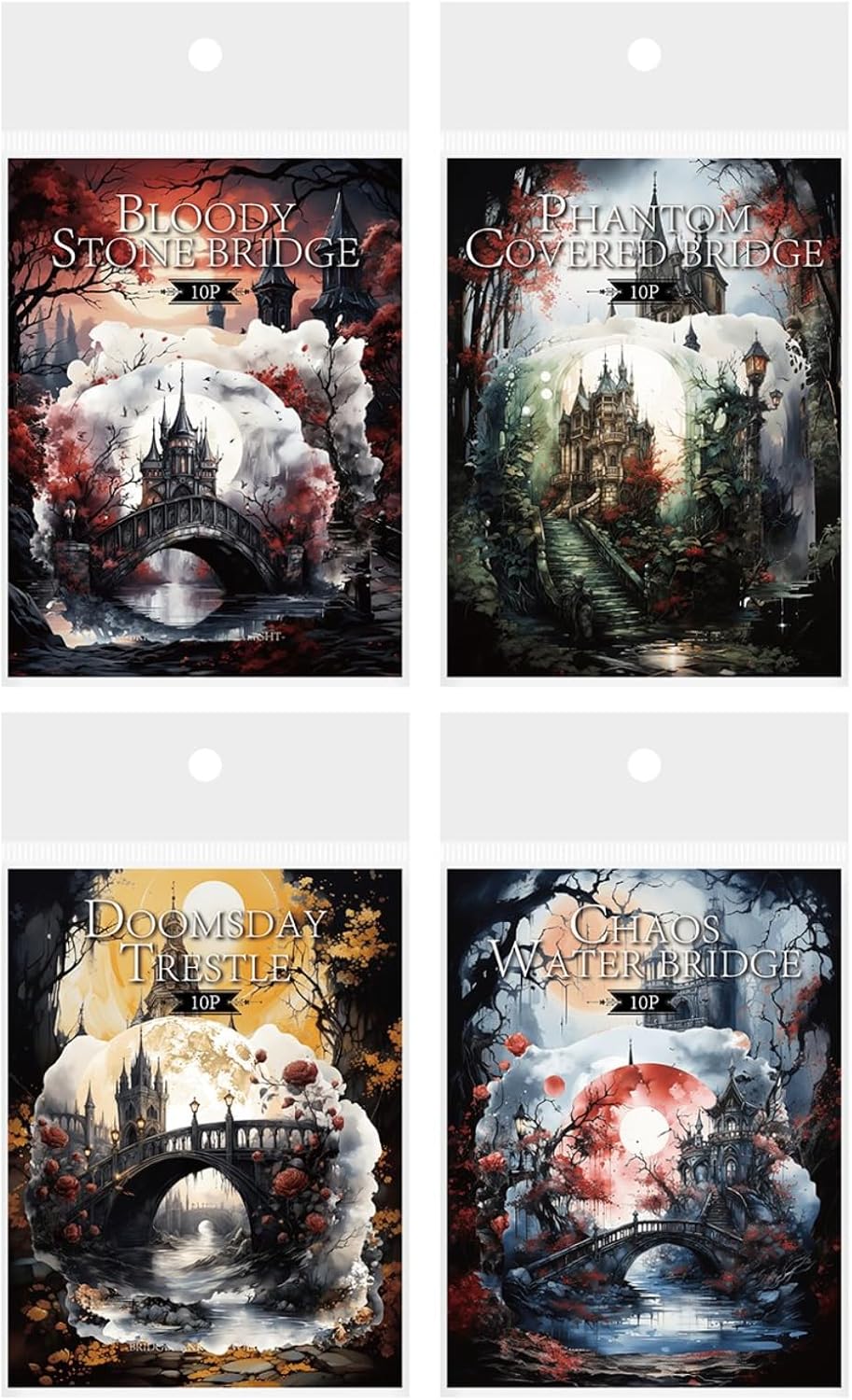 40 Pieces Gothic Bridge and Castle PET Scrapbook Stickers, 4 Pack Large Size Aesthetic Decorative Stickers for Scrapbooking, Planner, Junk Journaling Supplies, DIY Arts, Crafting