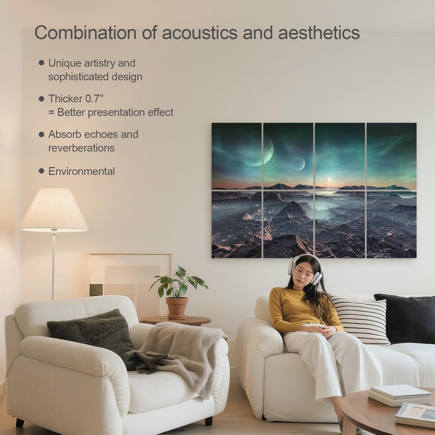 UMIACOUSTICS 8 Pcs 0.7Inch Thick Art Acoustic Panels, Total 47.2” x 31.5” Decorative Acoustical Wall Panels, Sound Absorbing Art Panels for Home, Office, Hotel, Recording Studio, Stars Daybreak