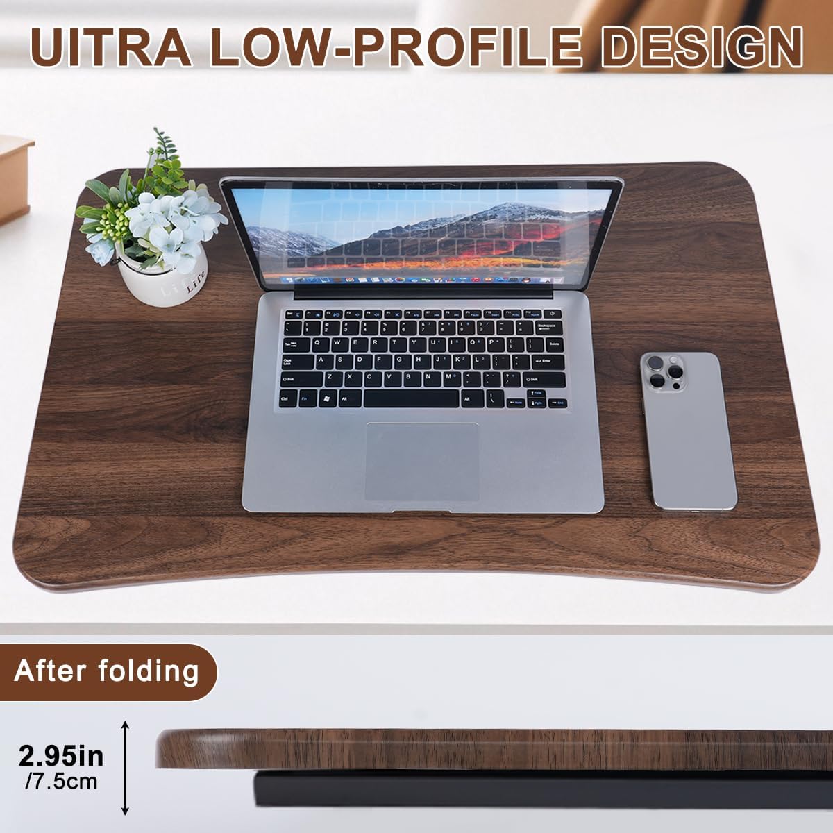 Adjustable Standing Desk Converter, 28.7“ Wide Tabletop Stand Up Desk Riser with Gas Spring, Desktop Stand Up Desk Fits Monitor or Laptop Riser Workstation, Fully Assembled Dark Walnut