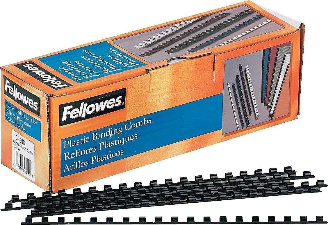 Fellowes Plastic Comb Binding Spines, 1/4 Inch Diameter, Black, 20 Sheets, 100 Pack (52366)