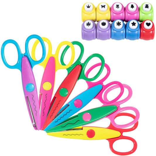 Craft Punch and Creative Scissors, 16pcs Decorative Edge Set, Perfect for Scrapbooking, Crafts, School Work, DIY Photos Album