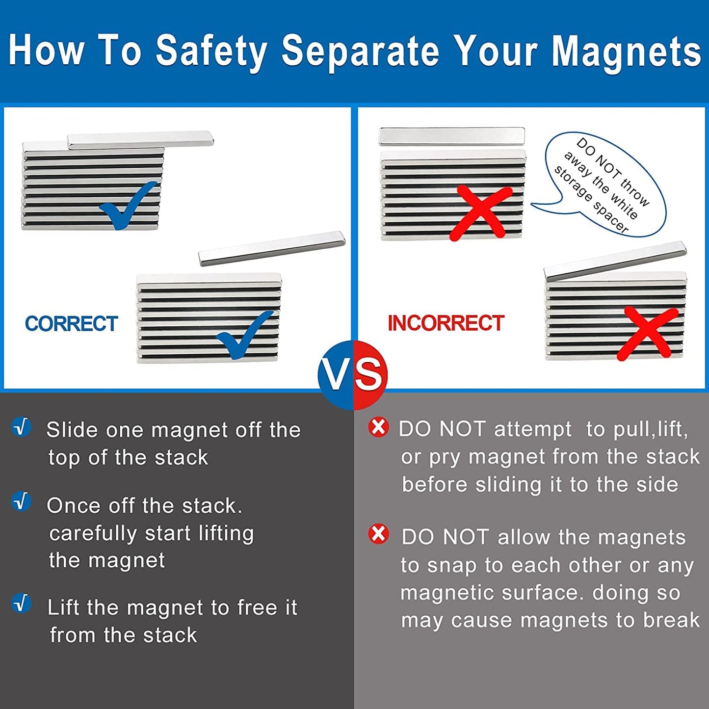 LOVIMAG Strong Neodymium Bar Magnets with Double-Sided Adhesive, Rare Earth Metal Neodymium Magnet for Fridge, Scientific, Shower Door, Office Etc, 60 x 10 x 3 mm, Pack of 4