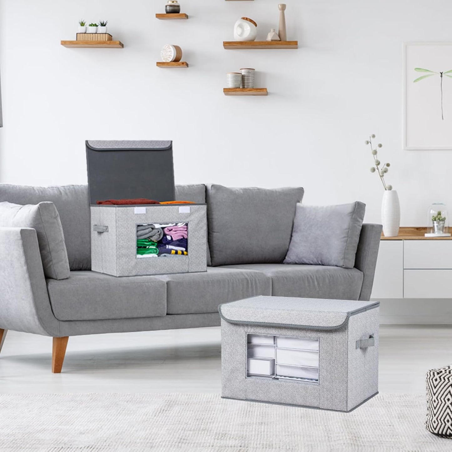 Univivi Larger Fabric Collapsible Storage Bins [2-Pack] Foldable Storage Boxes with Lids, Storage Cube Organizer Basket for Home, Closet, Bedroom (Gray, 17“ x 12” x 12")