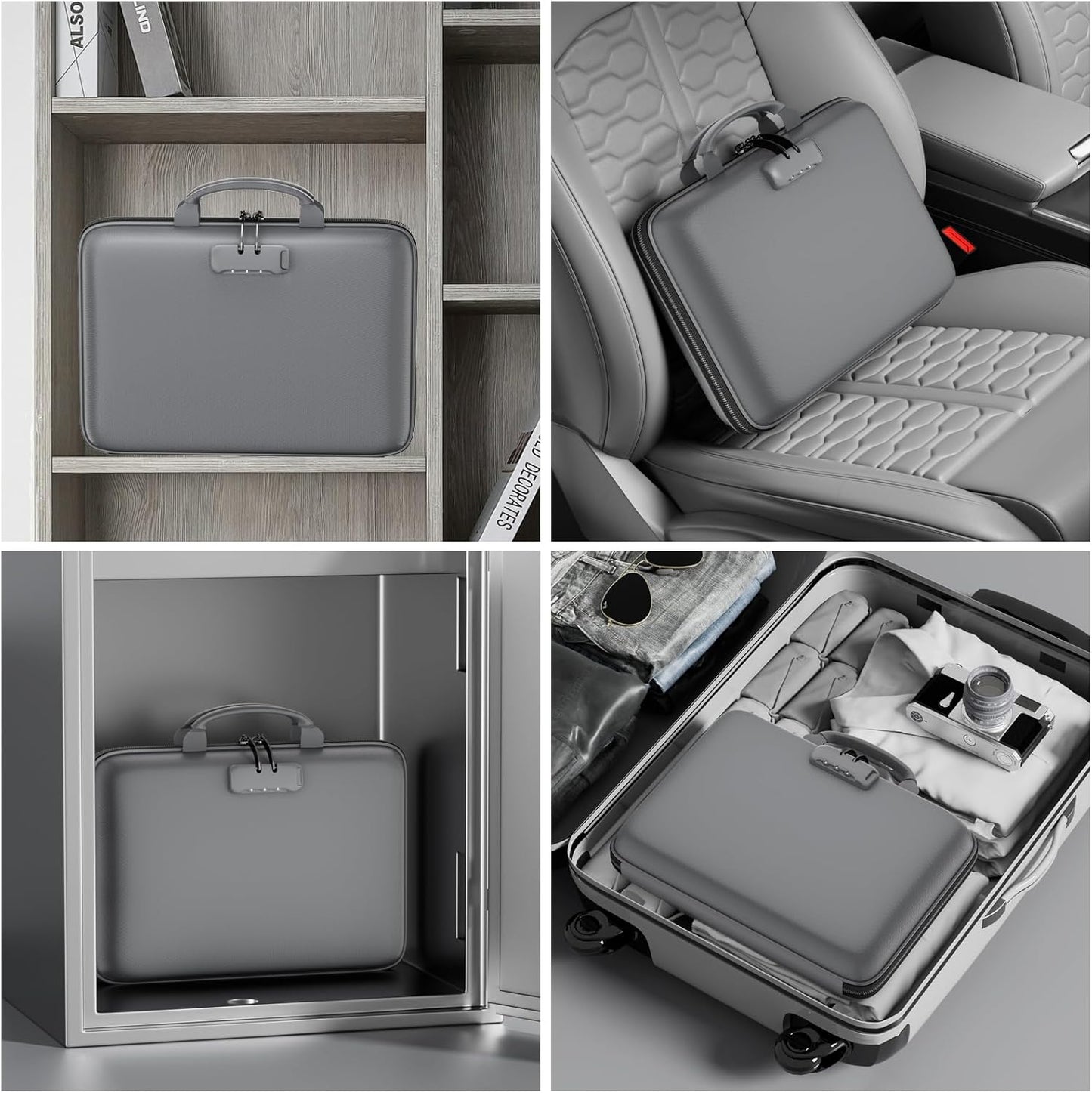 DocSafe Fireproof File Organizer with Lock, Hard-Shell Case Fireproof Document Box with 13 Pocket Accordion File Folder, Portable Home Office Travel Safe Storage for Important Documents Laptop Gray