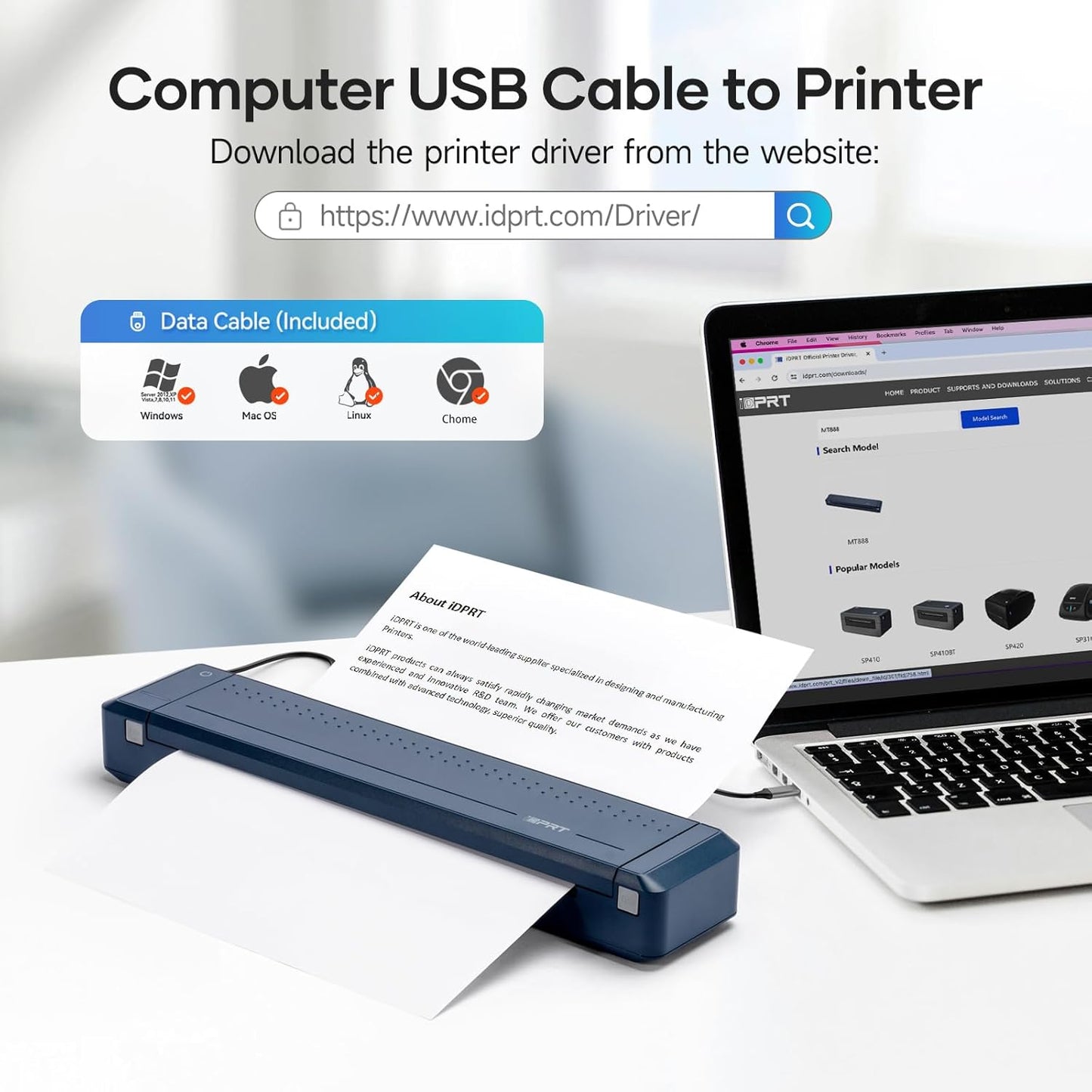 iDPRT MT888 Portable Thermal Printer Wireless for Travel,Support 8.5" X 11" US Letter Compatible with iOS, Android & Laptop,Bluetooth Mobile Inkless Printer with Case, Blue