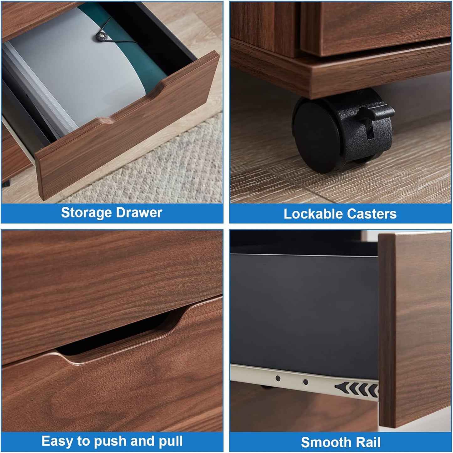 Farini 3-Drawer Vertical Filing Cabinet Rolling Wood Mobile File Cabinets Under Desk for Home Office with Casters (Brown Walnut, Non-Assembled)