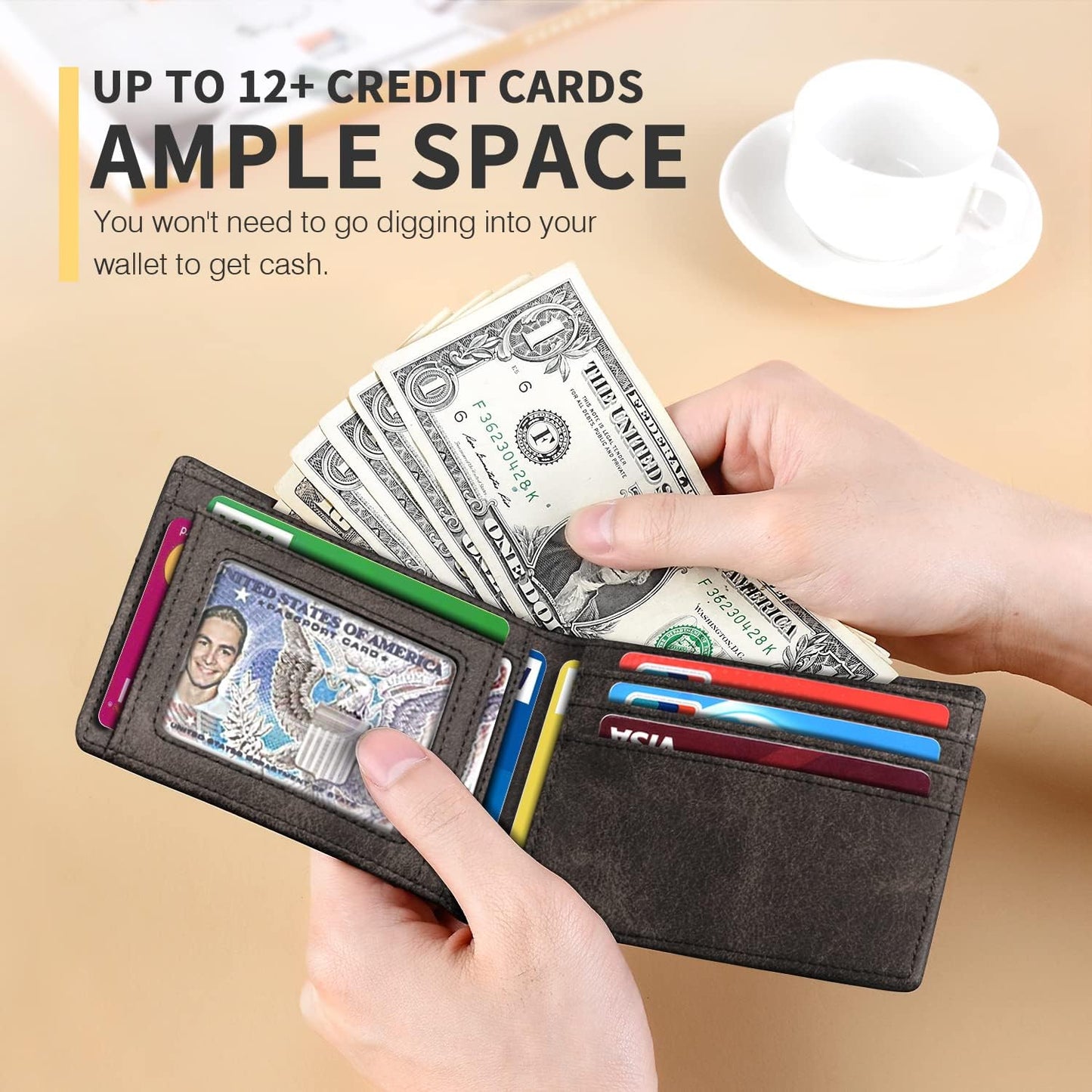 RUNBOX Novelty Wallet for Men Slim 11 Credit Card Holder Slots Leather RFID Blocking Small Thin Men's Wallet Bifold Minimalist Front Pocket Large Capacity Gift Box