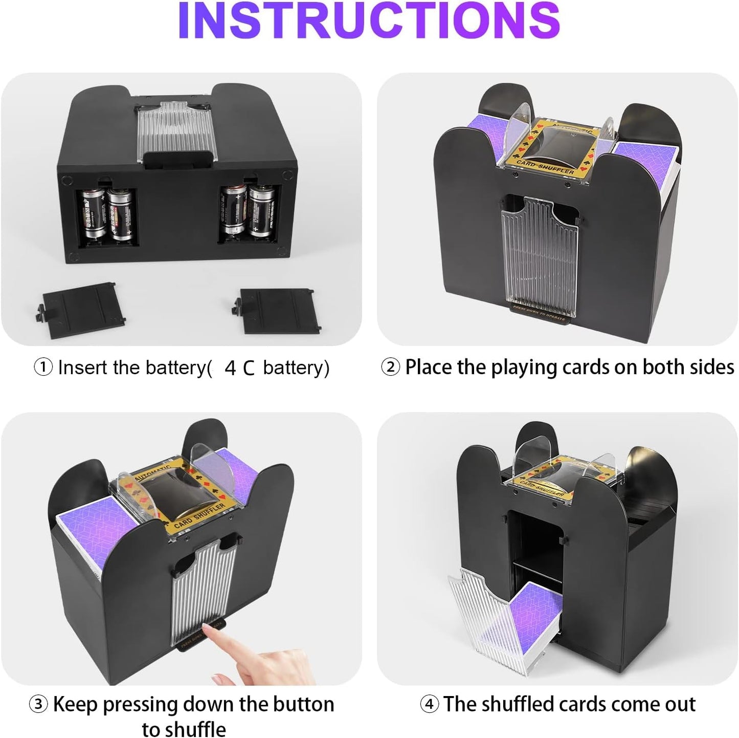 Automatic Card Shuffler 2/1/4/6 Deck,Battery-Operated Electric UNO Poker Shuffler,Playing Card Shuffler for Home Card Game,Travel