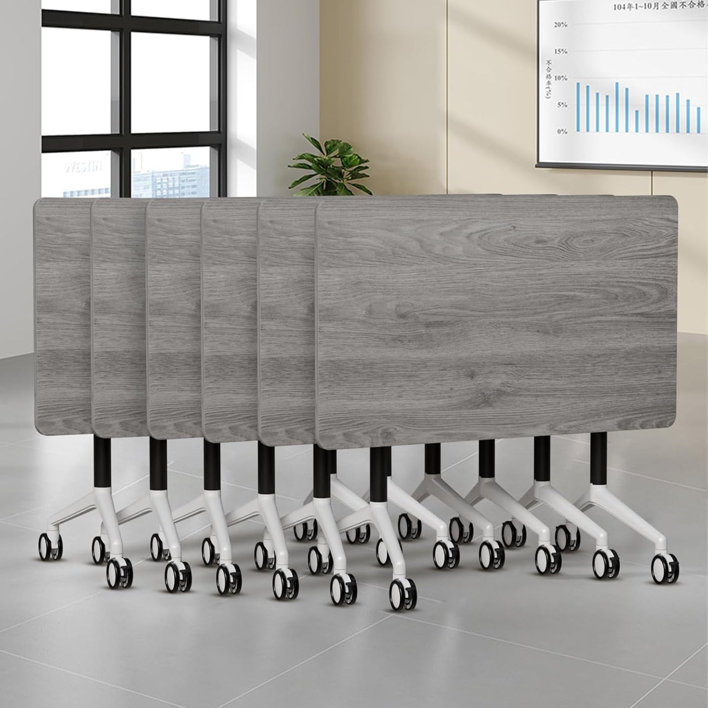 Folding Conference Table, Modern Large Conference Room Tables with Flip-Top Design, Foldable Conference Table Meeting Table with Wheels, Mobile Seminar Training Tables for Office Classroom (6, Oak)